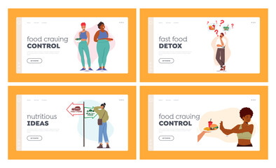 Dilemma of Nutritious Choice Landing Page Template Set. Characters Choosing Between Healthy And Unhealthy Foods