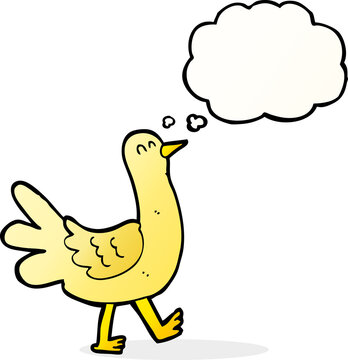 cartoon walking bird with thought bubble