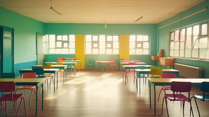 School classroom empty colorful positive. AI generated