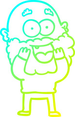 cold gradient line drawing of a cartoon crazy happy man with beard gasping