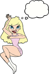 cartoon woman in lingerie with thought bubble