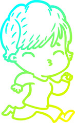 cold gradient line drawing of a cartoon woman thinking