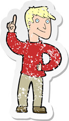 retro distressed sticker of a cartoon man with great idea