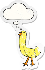 cartoon bird with thought bubble as a distressed worn sticker