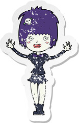 retro distressed sticker of a cartoon vampire girl
