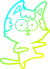 cold gradient line drawing of a dancing cartoon cat