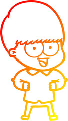 warm gradient line drawing of a happy cartoon boy