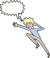 cartoon jumping man with speech bubble