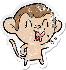 distressed sticker of a crazy cartoon monkey