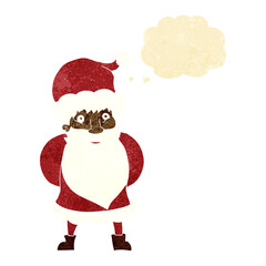 cartoon santa claus with thought bubble