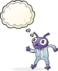 cartoon alien spaceman with thought bubble