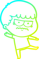 cold gradient line drawing of a cartoon annoyed man