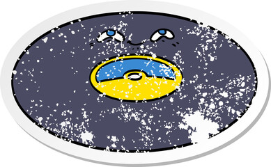 distressed sticker of a cartoon old vinyl record
