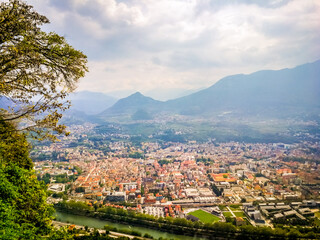 Aerial view of Trento from Sardagna, Trentino Alto Adige, Italy