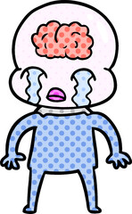 cartoon big brain alien crying