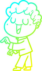 cold gradient line drawing of a laughing cartoon man