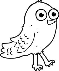 freehand drawn black and white cartoon bird
