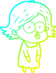 cold gradient line drawing of a cartoon girl pouting