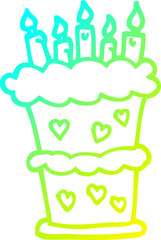cold gradient line drawing of a cartoon birthday cake
