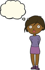 cartoon surprised girl with thought bubble