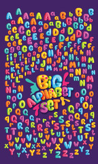 Cartoon big font alphabet set. Collection colorful letters for kids inscription