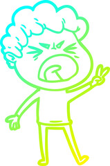 cold gradient line drawing of a cartoon furious man