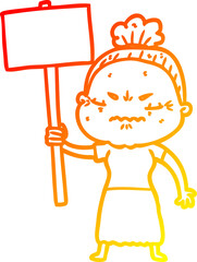 warm gradient line drawing of a cartoon annoyed old lady