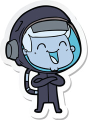 sticker of a happy cartoon astronaut