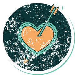 iconic distressed sticker tattoo style image of an arrow and heart