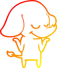 warm gradient line drawing of a cartoon smiling elephant