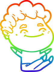 rainbow gradient line drawing of a cartoon friendly man