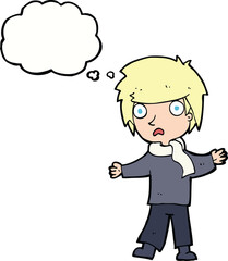 cartoon unhappy boy with thought bubble