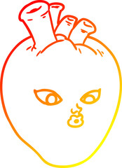 warm gradient line drawing of a cartoon heart