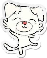distressed sticker of a cartoon dog doing a happy dance
