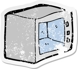 retro distressed sticker of a cartoon microwave