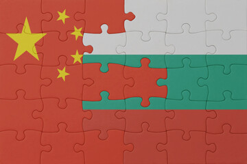 puzzle with the national flag of bulgaria and china . macro.concept.