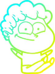 cold gradient line drawing of a cartoon happy man