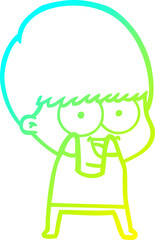 cold gradient line drawing of a happy cartoon boy