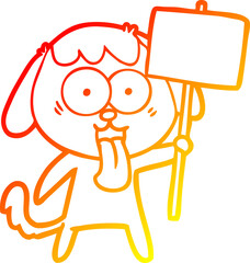 warm gradient line drawing of a cute cartoon dog