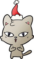 hand drawn gradient cartoon of a cat wearing santa hat