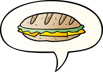 cartoon chesse sandwich with speech bubble in smooth gradient style
