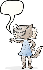 cartoon wolf girl with speech bubble
