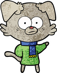 nervous dog wearing scarf