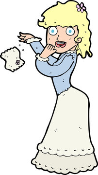 cartoon victorian woman dropping handkerchief