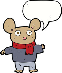 cartoon mouse in clothes with speech bubble