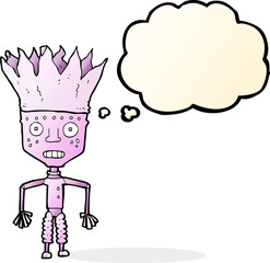 funny cartoon robot wearing crown with thought bubble