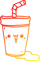 warm gradient line drawing of a cute cartoon soda