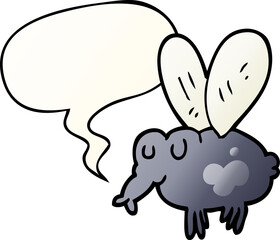 cartoon fly with speech bubble in smooth gradient style
