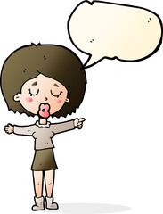 cartoon pointing woman with speech bubble