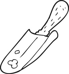 freehand drawn black and white cartoon shovel